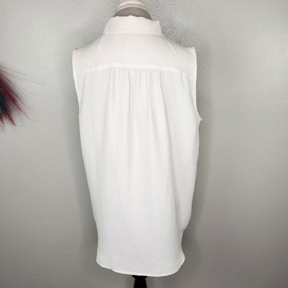 Ann Taylor White Collared V NECK Sleeveless Tunic Blouse Size Large - Picture 5 of 9